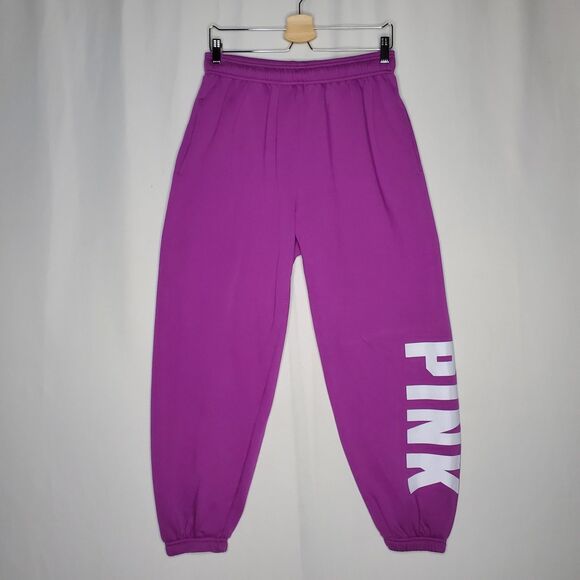 Pink Victorias Secret Fleece Tracksuit Hoodie Medium Purple Full Zip Pocket Logo - Picture 1 of 15